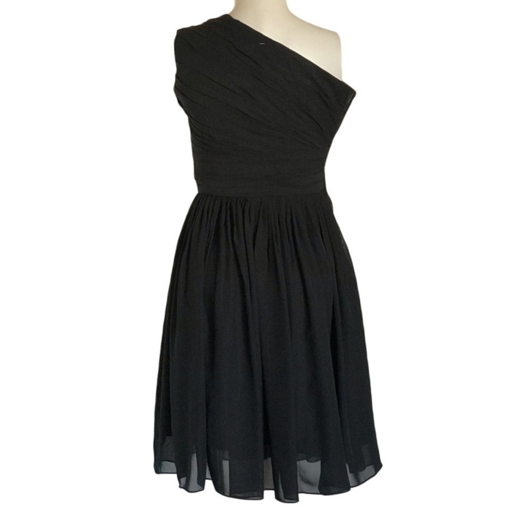 BLACK ROUCHED ASYMMETRICAL FLARE DRESS - Picture 3 of 3